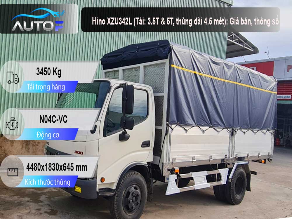 Xe tải Hino XZU342L (3.5T & 5T, dài 4.5 mét): Giá bán, thông số